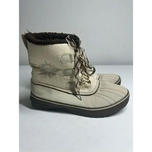 Rare Skechers Waterproof Snow Boots Off White Brown Lined Faux Fur Women’s Sz 11